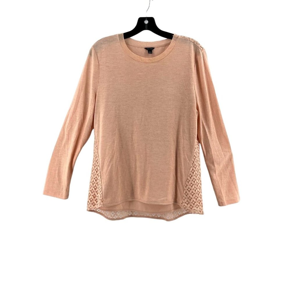 Ann Taylor Women's Pink Crochet Lace Lined Knit Top Shirt Blouse Size Large